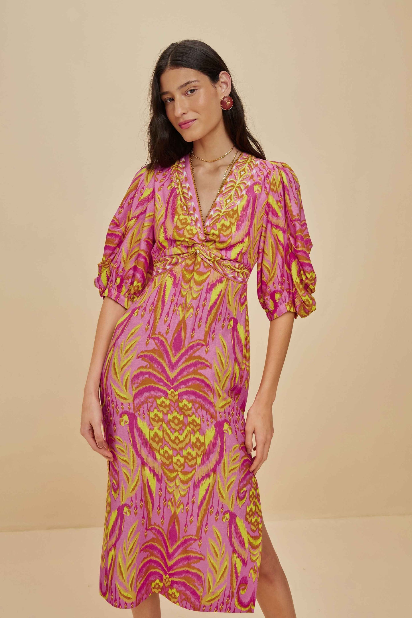 FARM Rio Pineapple Tapestry Pink Midi Dress