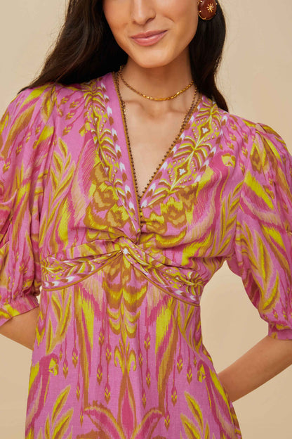 FARM Rio Pineapple Tapestry Pink Midi Dress