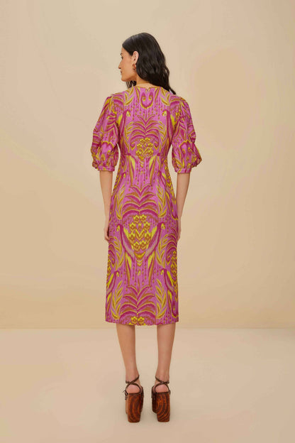 FARM Rio Pineapple Tapestry Pink Midi Dress