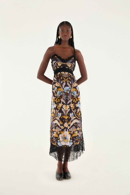 FARM Rio Black Flowerful Garden Midi Dress | FARM Rio