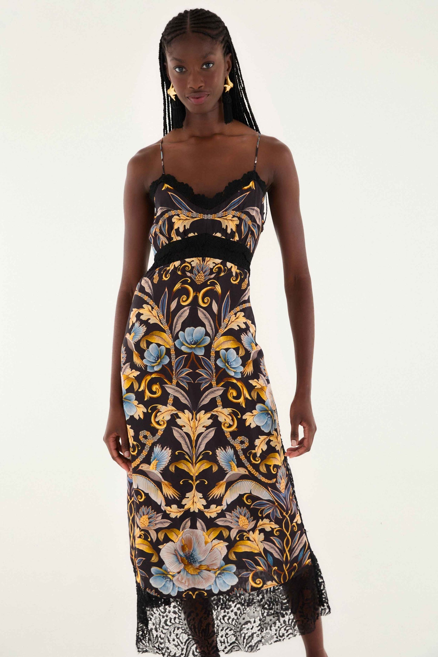 FARM Rio Black Flowerful Garden Midi Dress | FARM Rio