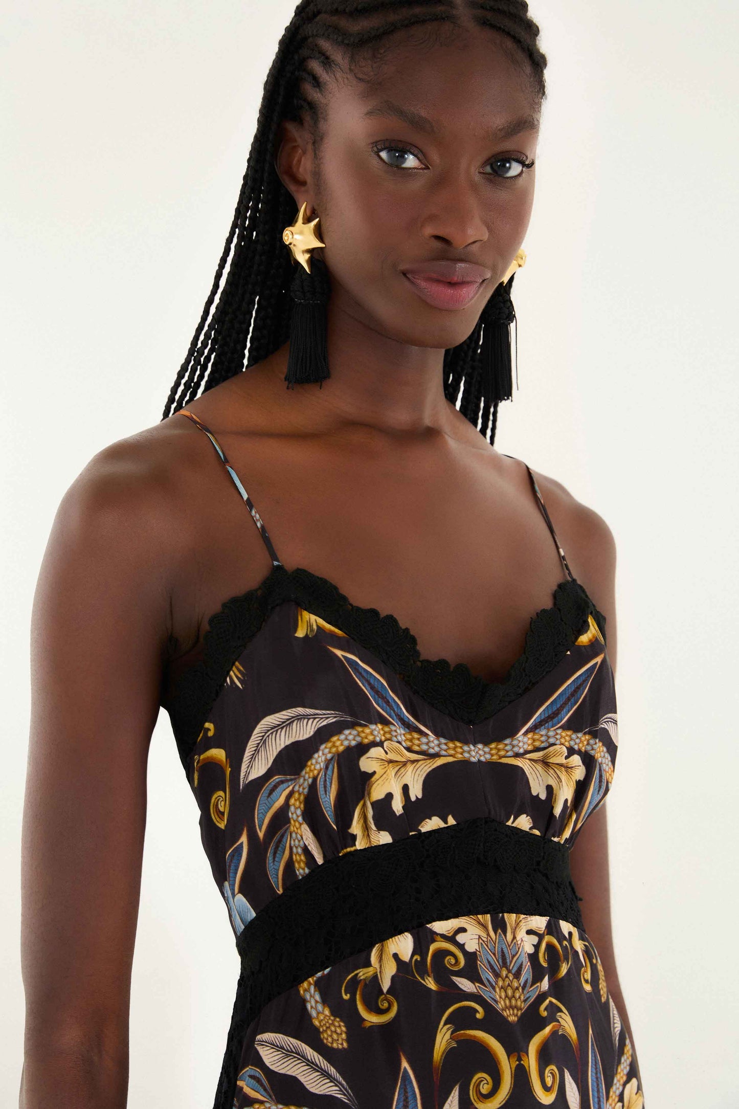 FARM Rio Black Flowerful Garden Midi Dress | FARM Rio