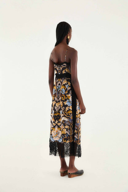 FARM Rio Black Flowerful Garden Midi Dress | FARM Rio