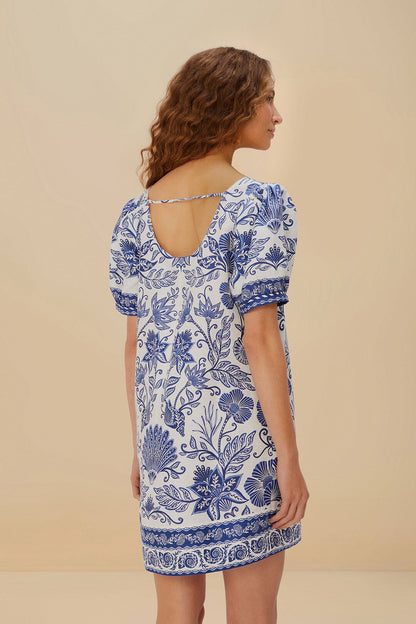 FARM Rio Off-White Shell Garden Euroflax™ Premium Linen Mini Dress
