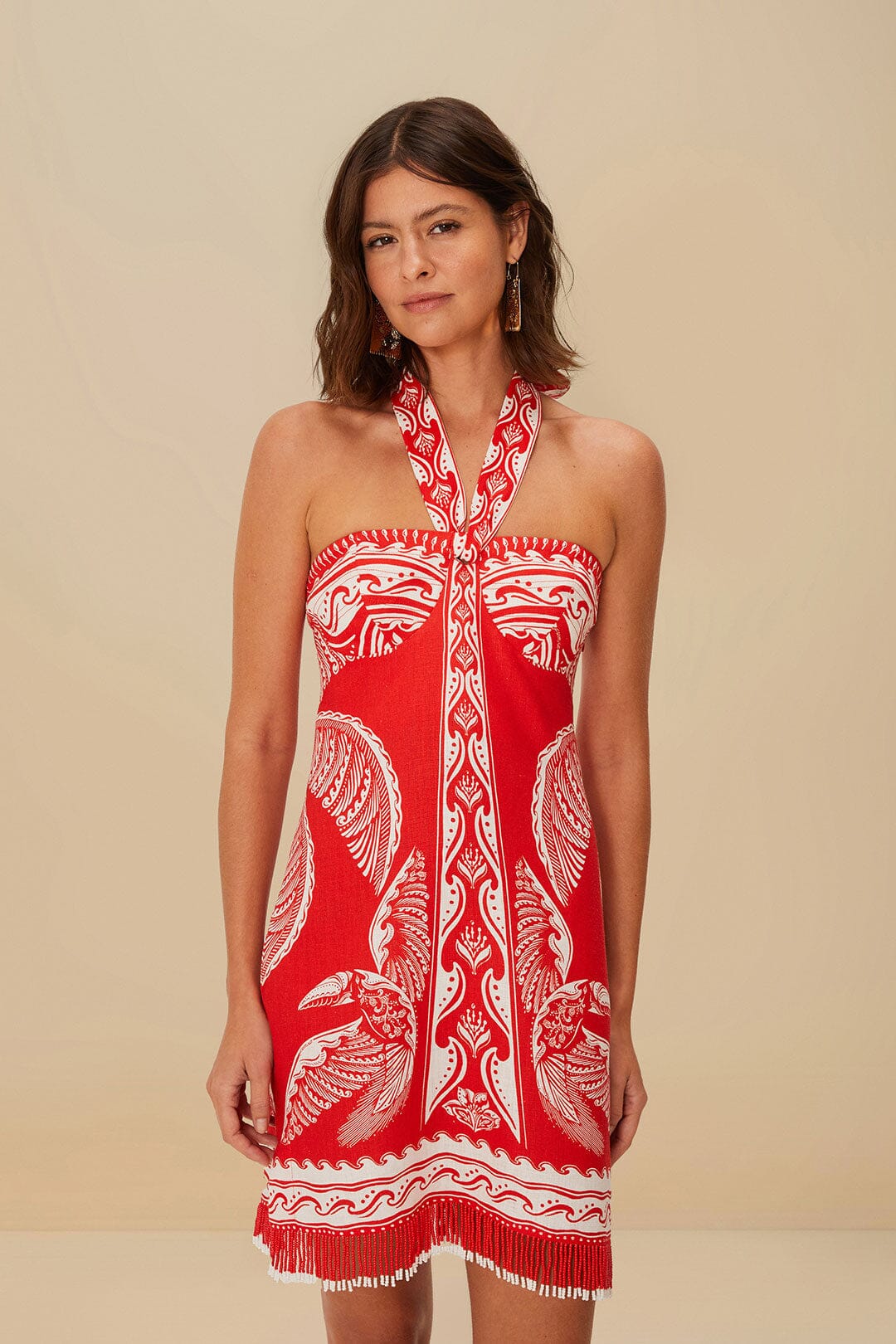 FARM Rio Red Majestic Coconut Tree Euroflax™ Premium Linen Mini Dress