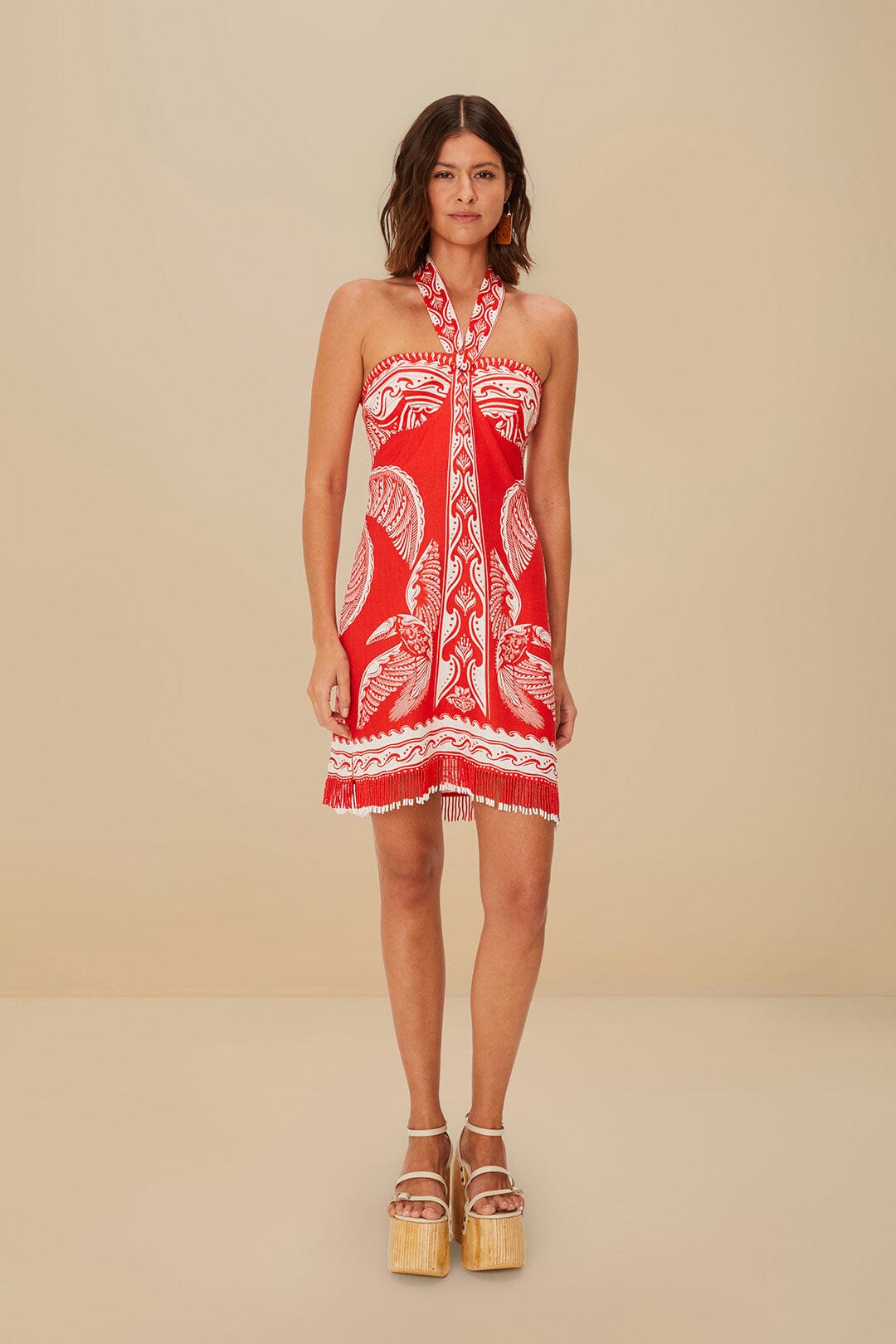 FARM Rio Red Majestic Coconut Tree Euroflax™ Premium Linen Mini Dress