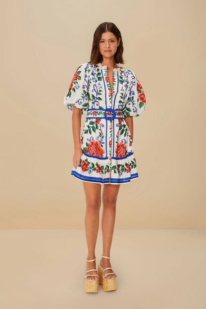 FARM Rio Off-White Flower Tapestry Mini Dress