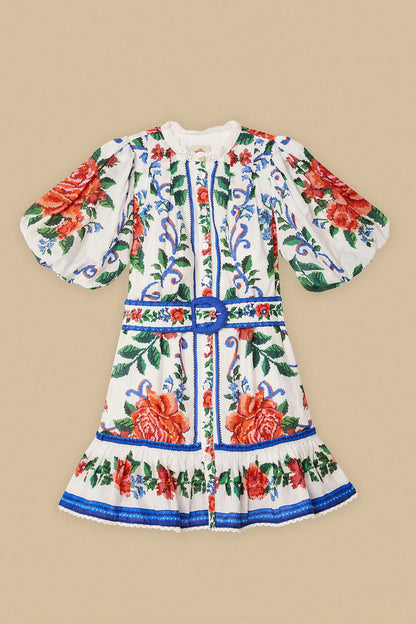 FARM Rio Off-White Flower Tapestry Mini Dress