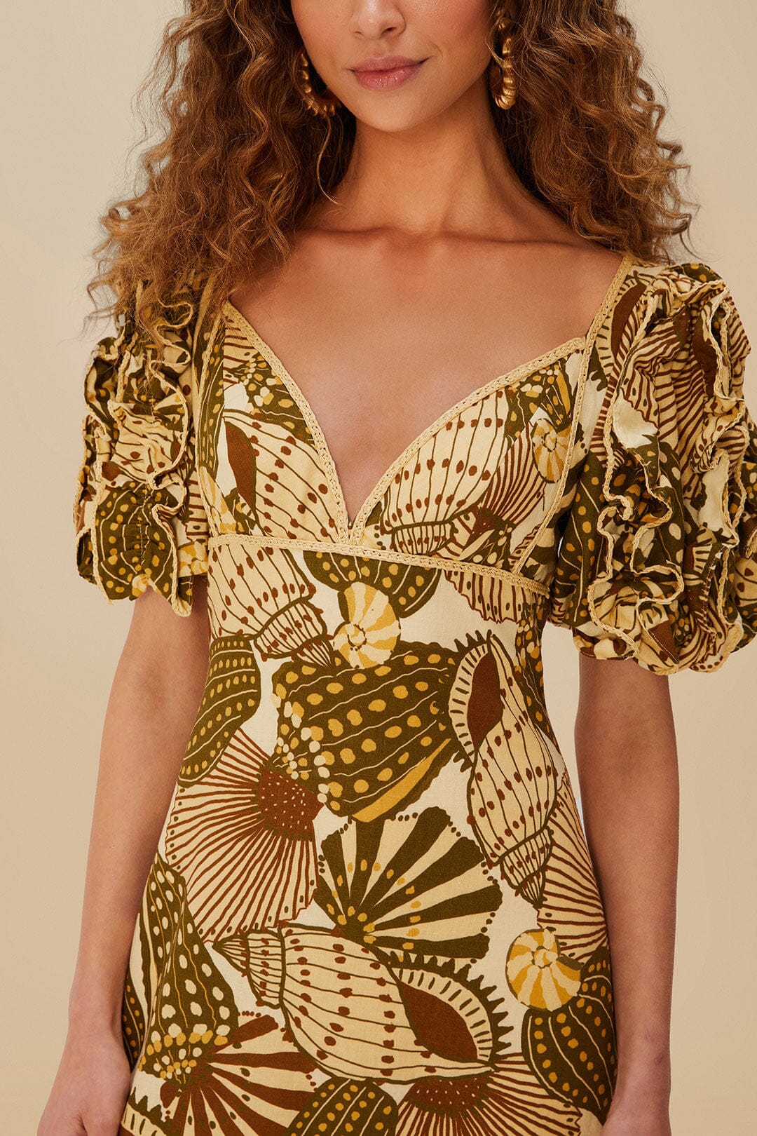 FARM Rio Sand Shell Mix LENZING™ ECOVERO™ Viscose Mini Dress