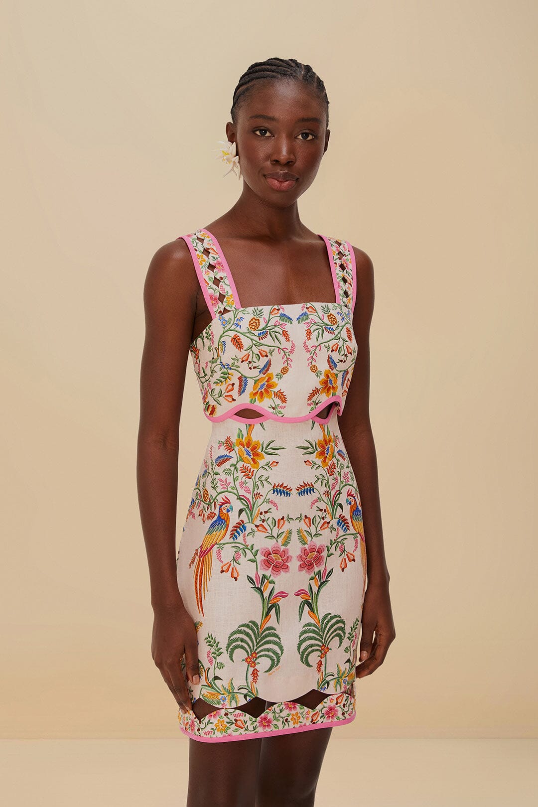FARM Rio Pink Delicate Forest Euroflax™ Premium Linen Mini Dress