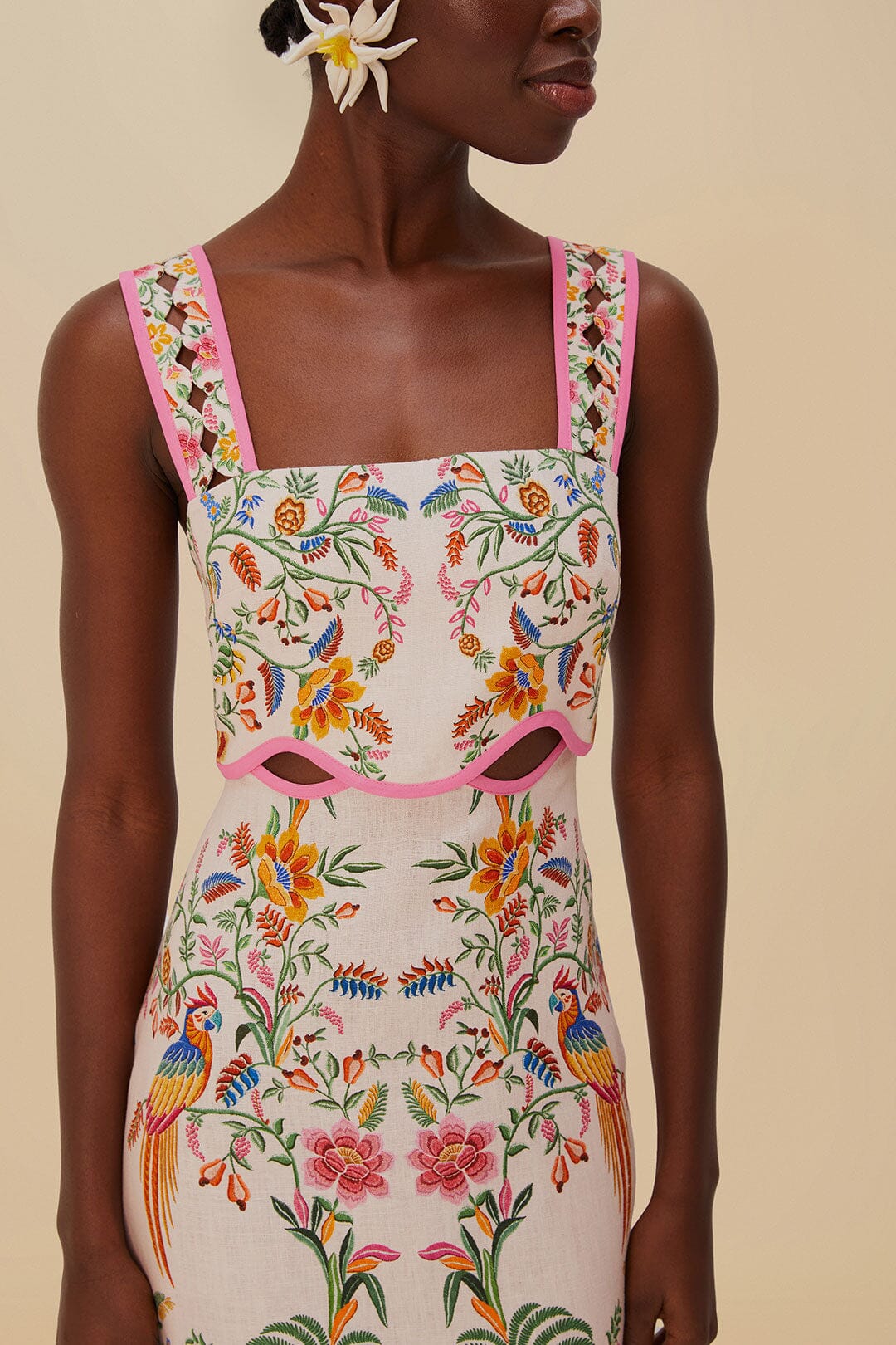 FARM Rio Pink Delicate Forest Euroflax™ Premium Linen Mini Dress