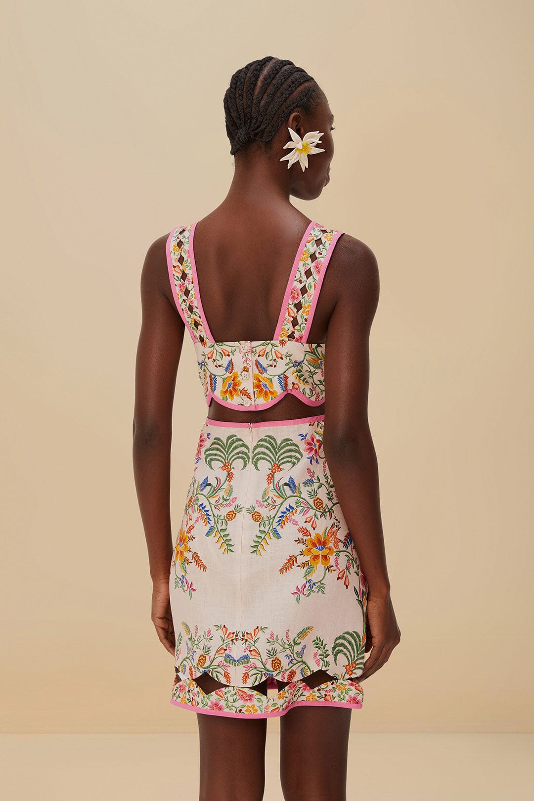 FARM Rio Pink Delicate Forest Euroflax™ Premium Linen Mini Dress
