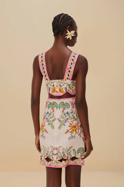 FARM Rio Pink Delicate Forest Euroflax™ Premium Linen Mini Dress