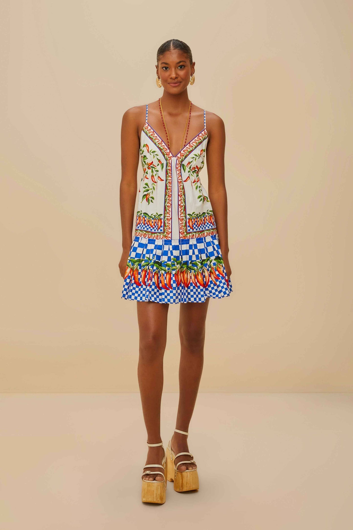 FARM Rio Off-White Picnic Peppers Ainika Organic Cotton Mini Dress