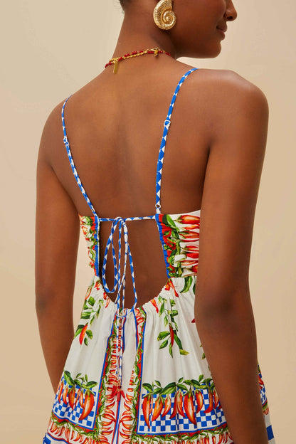 FARM Rio Off-White Picnic Peppers Ainika Organic Cotton Mini Dress