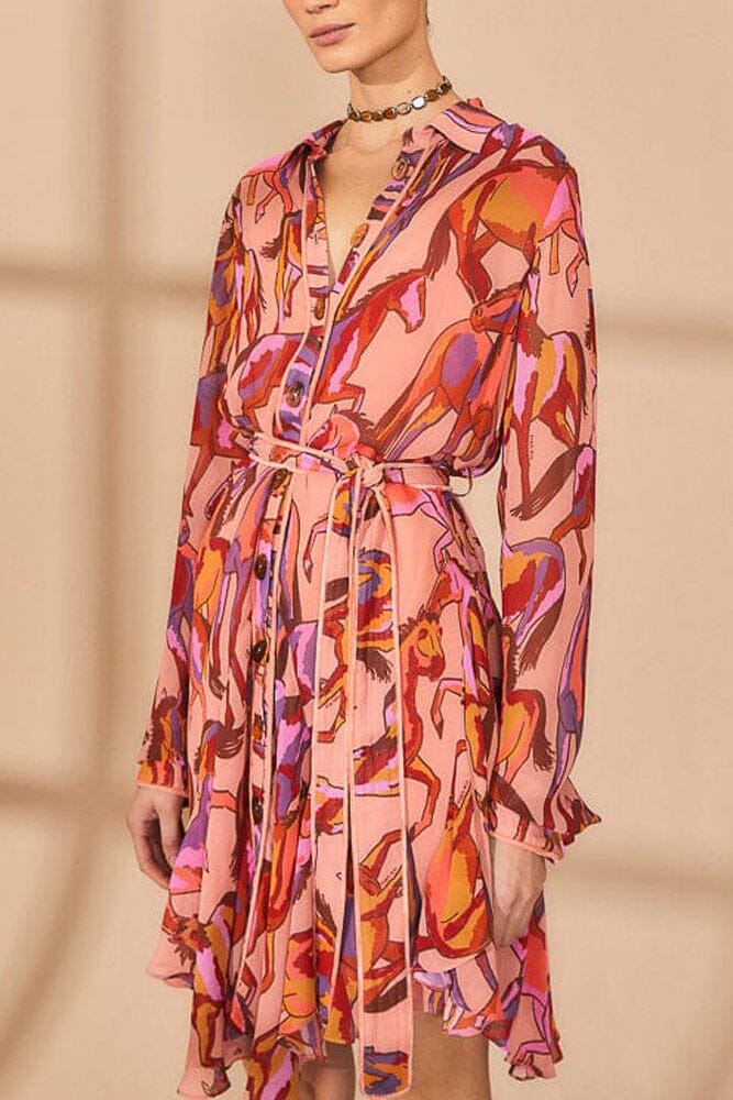 FARM Rio Rose Wild Horses Long Sleeve Mini Dress