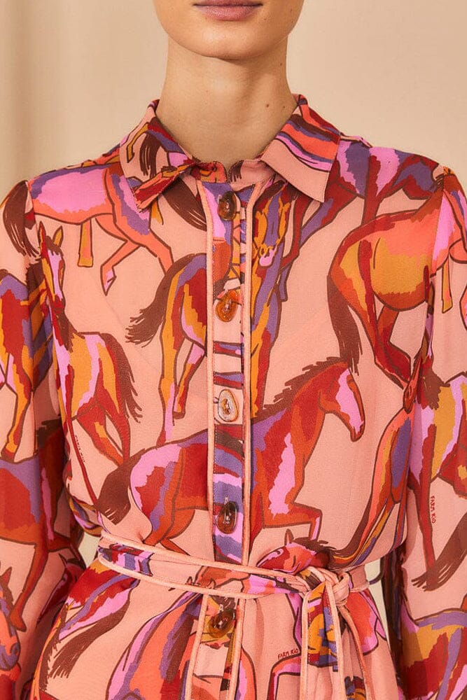 FARM Rio Rose Wild Horses Long Sleeve Mini Dress
