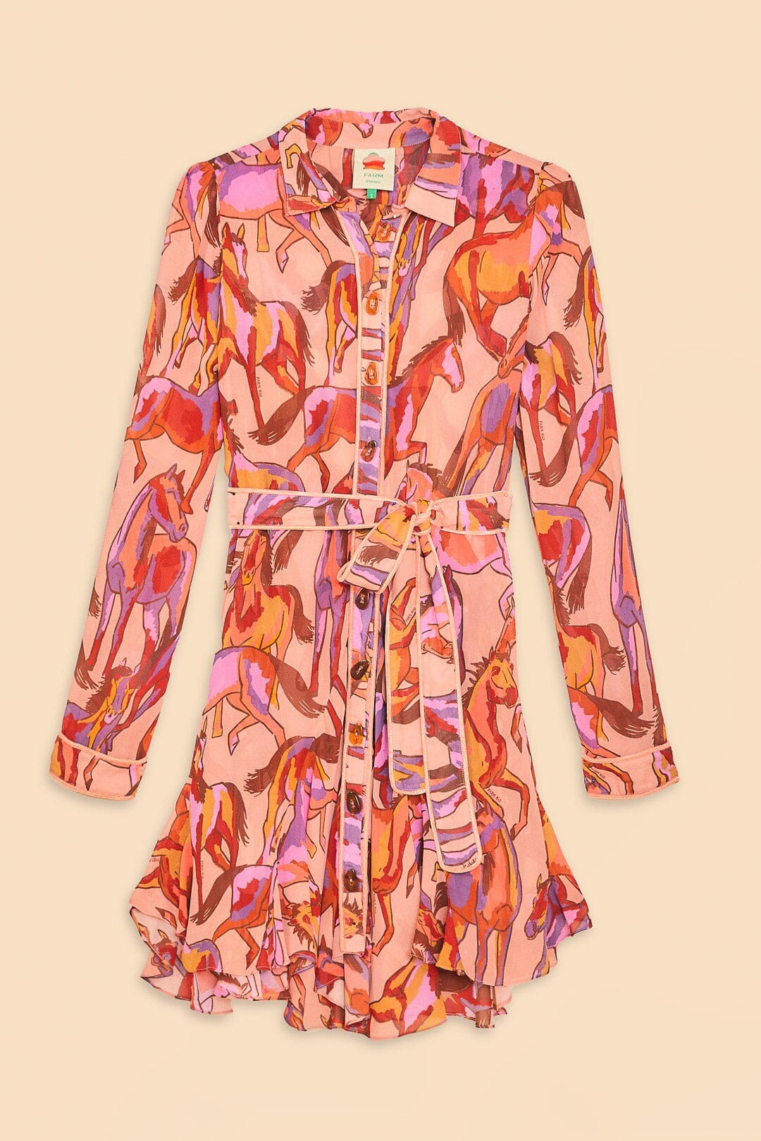 FARM Rio Rose Wild Horses Long Sleeve Mini Dress