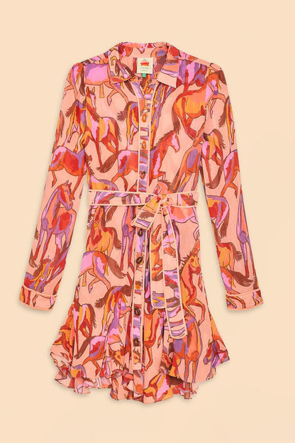 FARM Rio Rose Wild Horses Long Sleeve Mini Dress