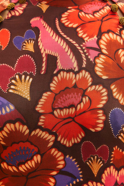 FARM Rio Brown Bright Flora Long Sleeve Mini Dress