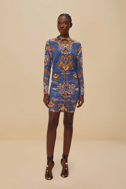 FARM Rio Blue Ornament Floral Tulle Mini Dress