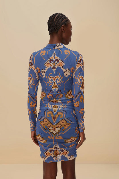 FARM Rio Blue Ornament Floral Tulle Mini Dress