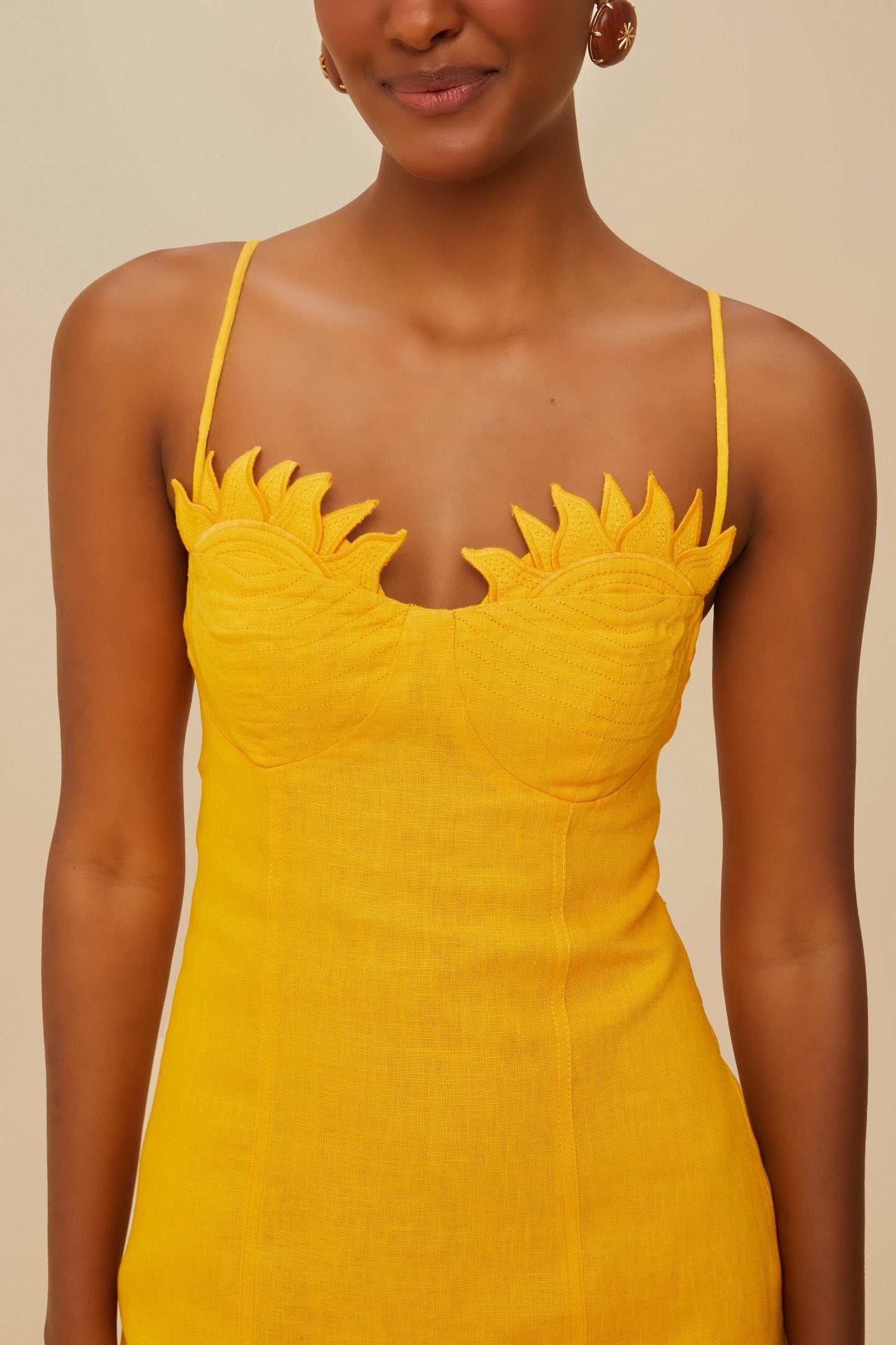FARM Rio Yellow Sunrise Cup Euroflax™ Premium Linen Mini Dress