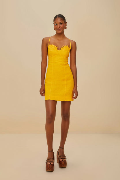FARM Rio Yellow Sunrise Cup Euroflax™ Premium Linen Mini Dress
