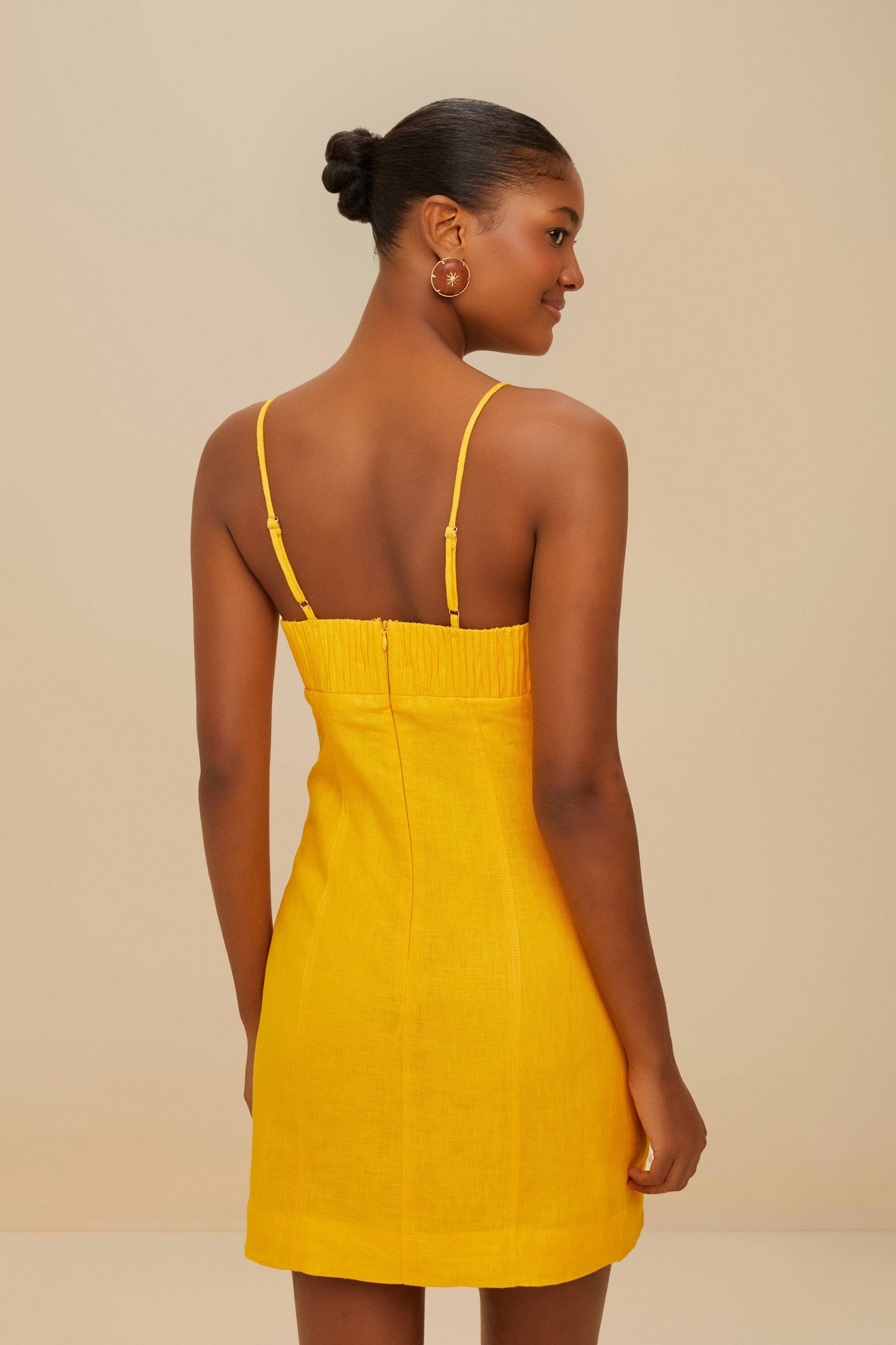 FARM Rio Yellow Sunrise Cup Euroflax™ Premium Linen Mini Dress