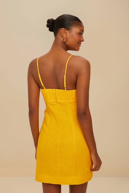 FARM Rio Yellow Sunrise Cup Euroflax™ Premium Linen Mini Dress