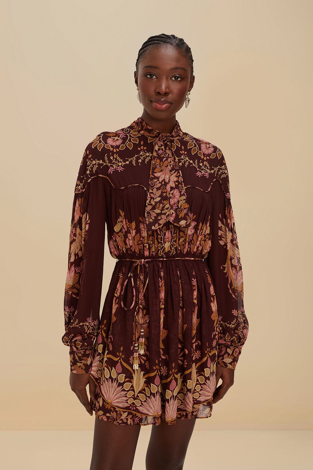 FARM Rio Burgundy Bella Knotted Neckline Mini Dress
