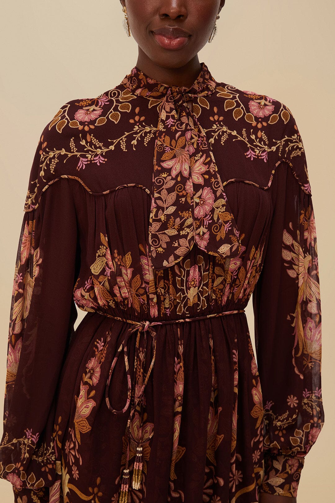 FARM Rio Burgundy Bella Knotted Neckline Mini Dress