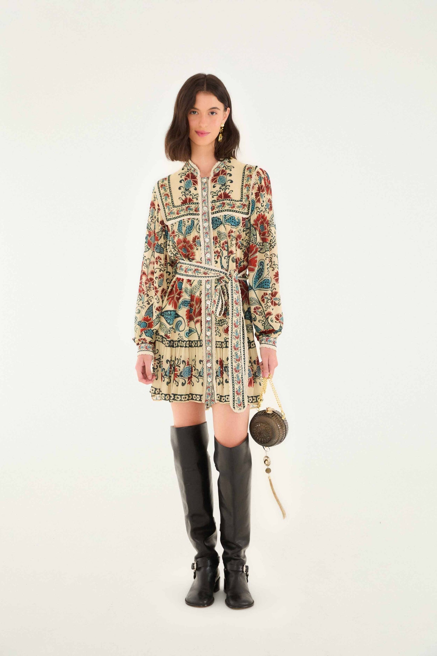 FARM Rio Sand Francesca Long Sleeve Mini Dress | FARM Rio