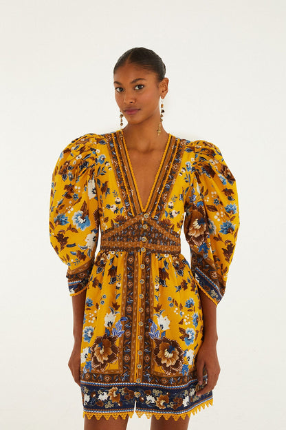 FARM Rio Yellow Flowering Garden Tree Mini Dress | FARM Rio