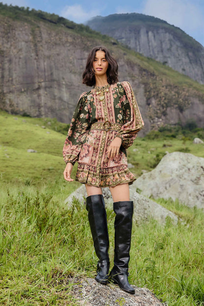 FARM Rio Green Flowering Garden Tree Mini Dress | FARM Rio