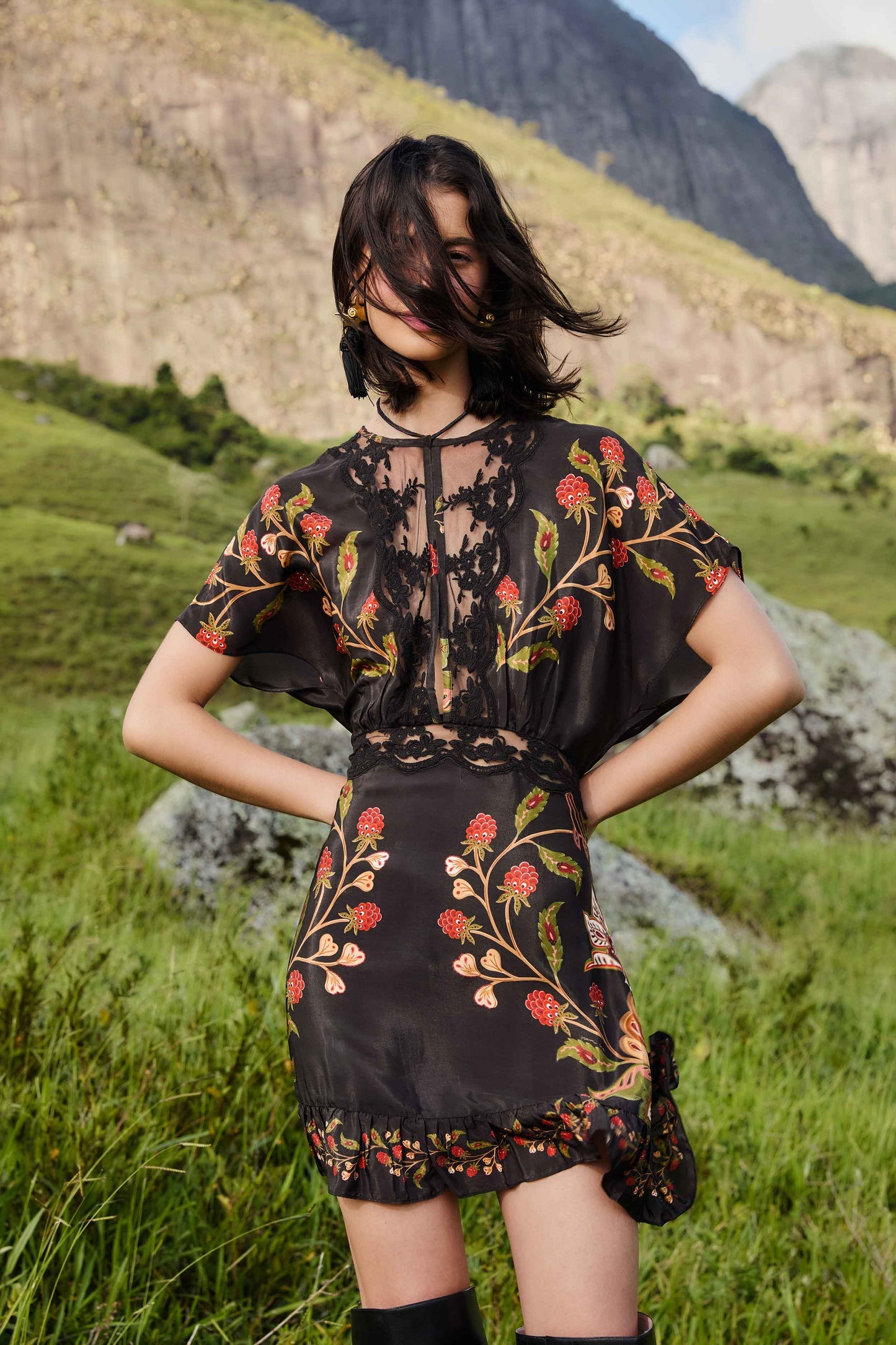 FARM Rio Black Berry Garden Mini Dress | FARM Rio