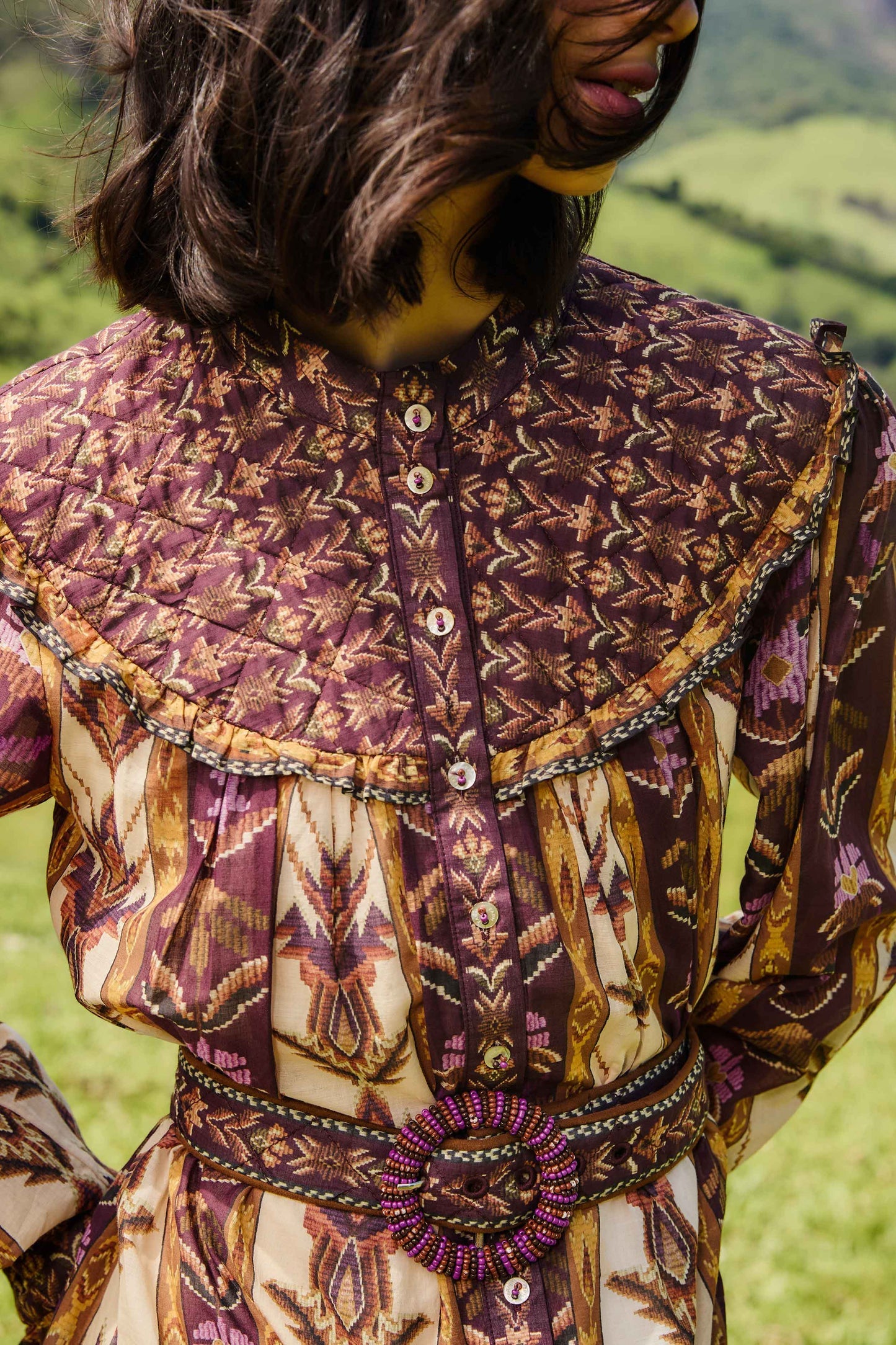 FARM Rio Sand Embroidered Tapestry Long Sleeve Mini Dress | FARM Rio
