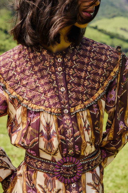 FARM Rio Sand Embroidered Tapestry Long Sleeve Mini Dress | FARM Rio