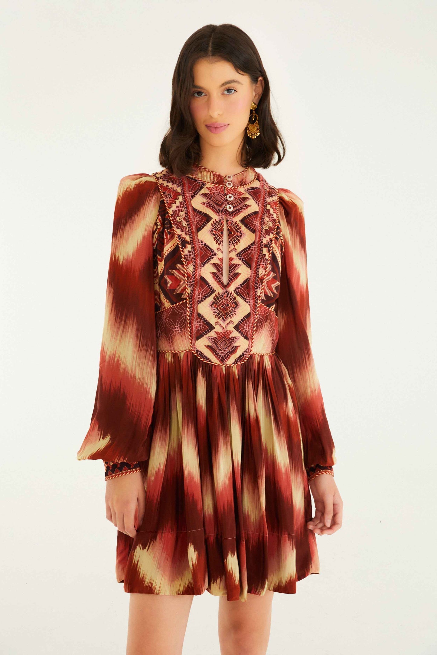 FARM Rio Red Amanda Stripes Tapestry Quilted Mini Dress | FARM Rio