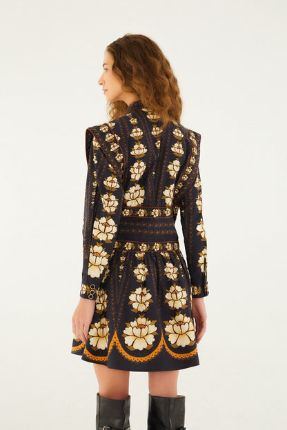 FARM Rio Black Embroidered Flowers Long Sleeve Organic Cotton Mini Dress | FARM Rio