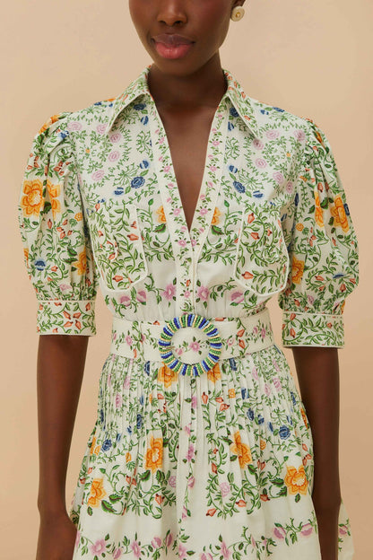 FARM Rio Off-White Folk Floral Short Sleeve Mini Dress
