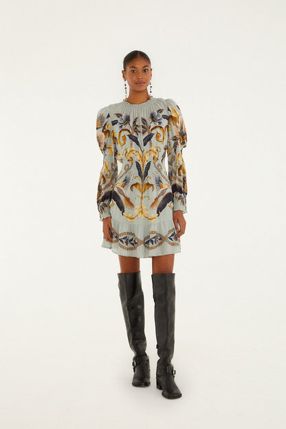 FARM Rio Blue Snake Garden Long Sleeve Mini Dress | FARM Rio