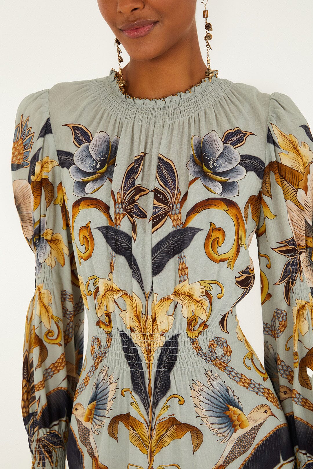 FARM Rio Blue Snake Garden Long Sleeve Mini Dress | FARM Rio