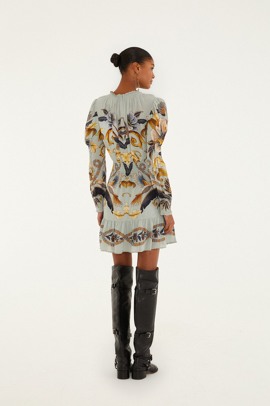FARM Rio Blue Snake Garden Long Sleeve Mini Dress | FARM Rio