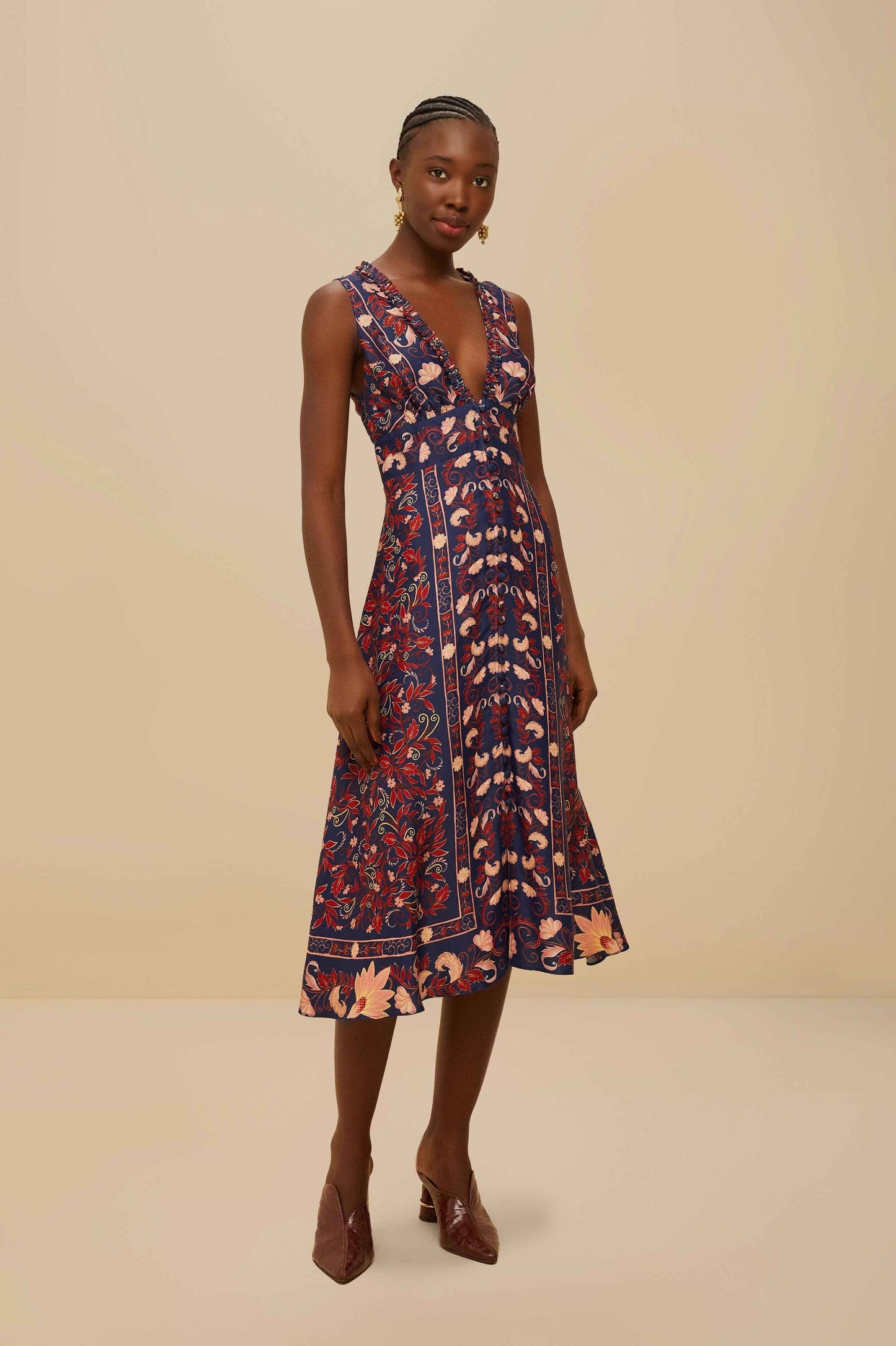 FARM Rio Blue Snake Garden Long Sleeve Mini Dress