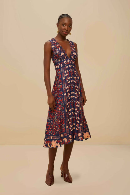FARM Rio Blue Snake Garden Long Sleeve Mini Dress