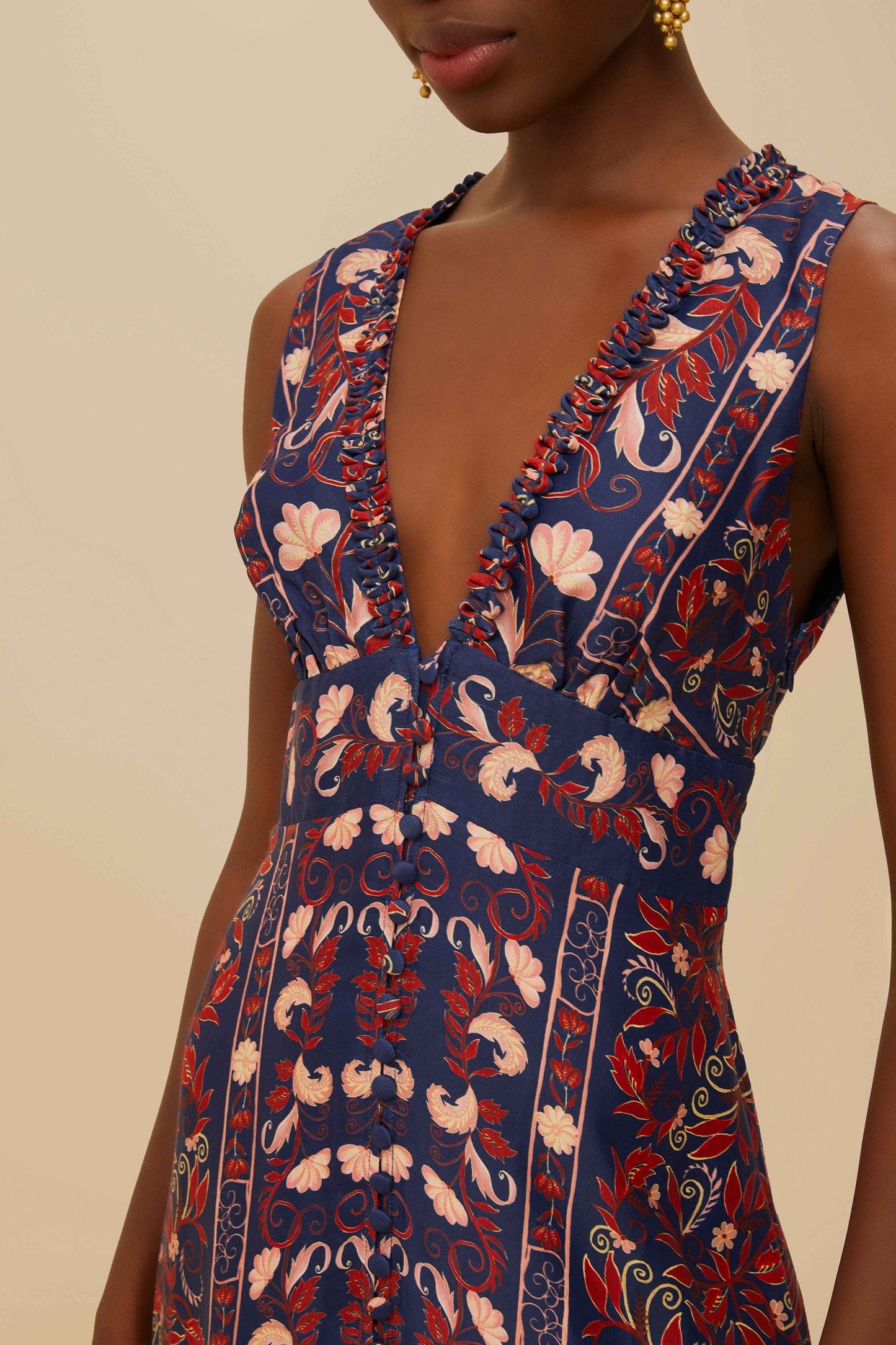 FARM Rio Blue Snake Garden Long Sleeve Mini Dress