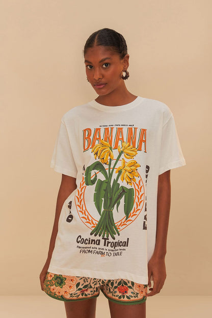 FARM Rio Off-White Banana Cocina Relaxed T-Shirt