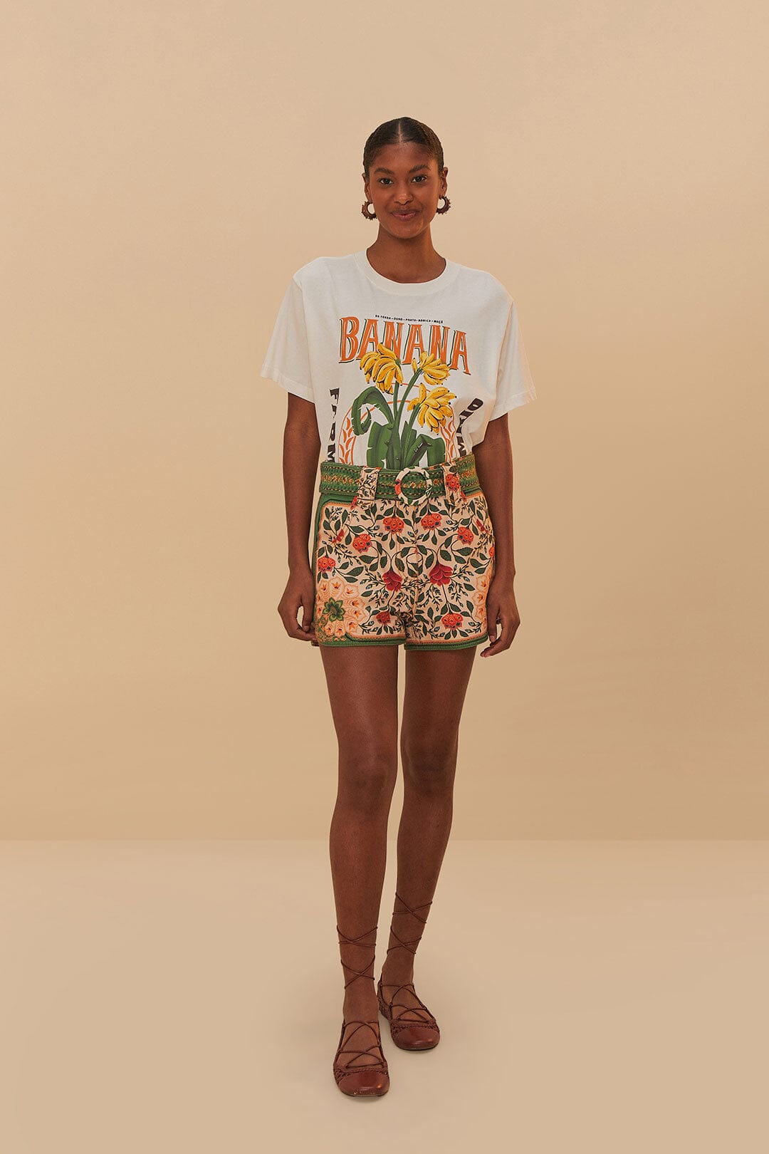 FARM Rio Off-White Banana Cocina Relaxed T-Shirt
