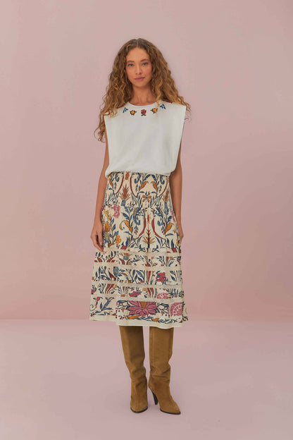 FARM Rio White Beaded Flowers T-Shirt
